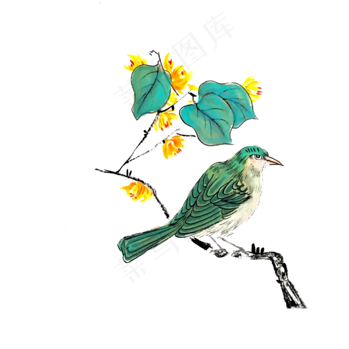 国画花鸟水墨迎春花春日PNG工笔,免抠元素(1080X1440)