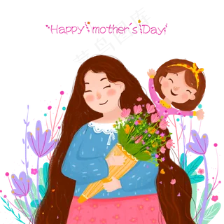 母亲节快乐小清新手绘,免抠元素