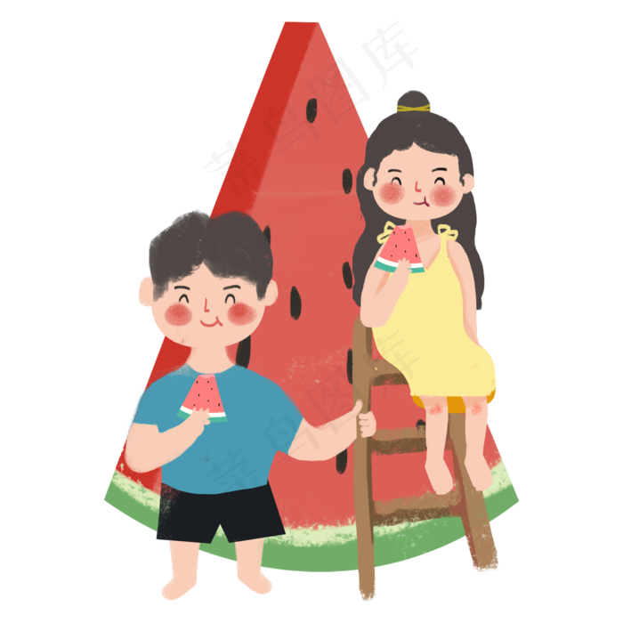 夏季吃西瓜的情侣
