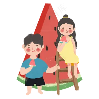夏季吃西瓜的情侣