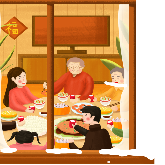 元旦新年团圆,免抠元素
