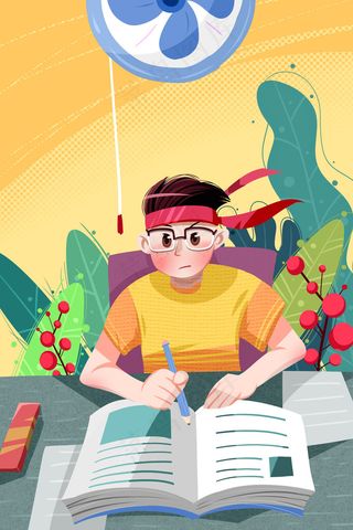 黄色系卡通手绘风高考奋战配图