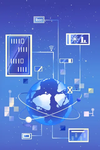 蓝色唯美卡通地球网络科技概念配图