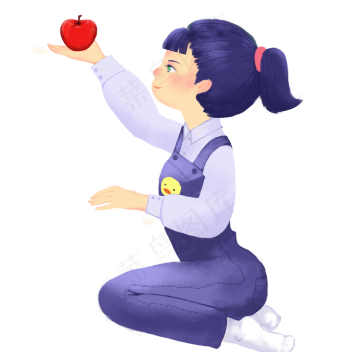 卡通小女孩拿着苹果免抠图
