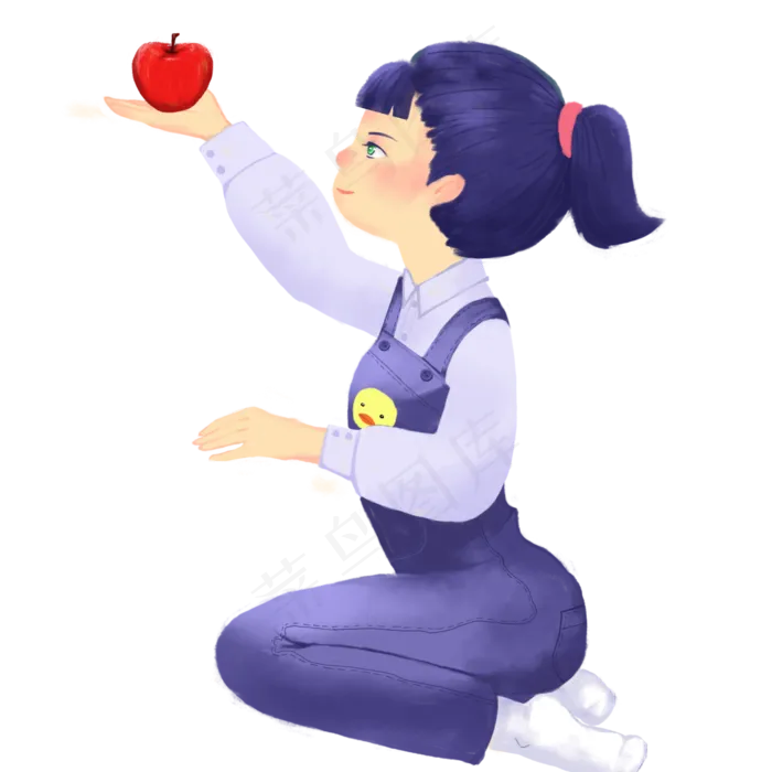卡通小女孩拿着苹果免抠图(2000X2000(DPI:300))psd模版下载