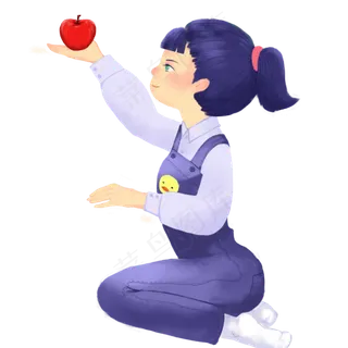 卡通小女孩拿着苹果免抠图