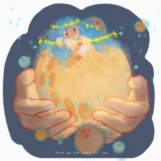 创意手幻想星球月亮PNG少女想象 创意手幻想星球月亮PNG少女想象