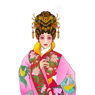 粤剧美女国潮风手绘