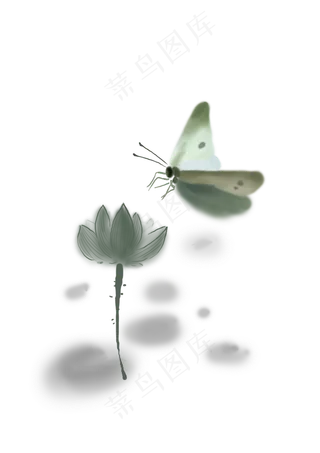 中国水墨手绘蝴蝶