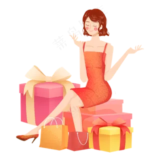 618年中购物女生png素材