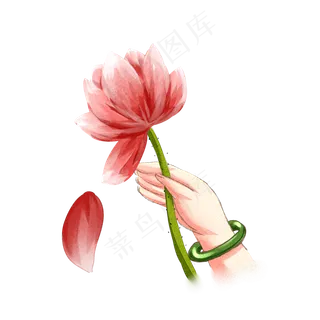水彩中国风玉手荷花透明底免抠