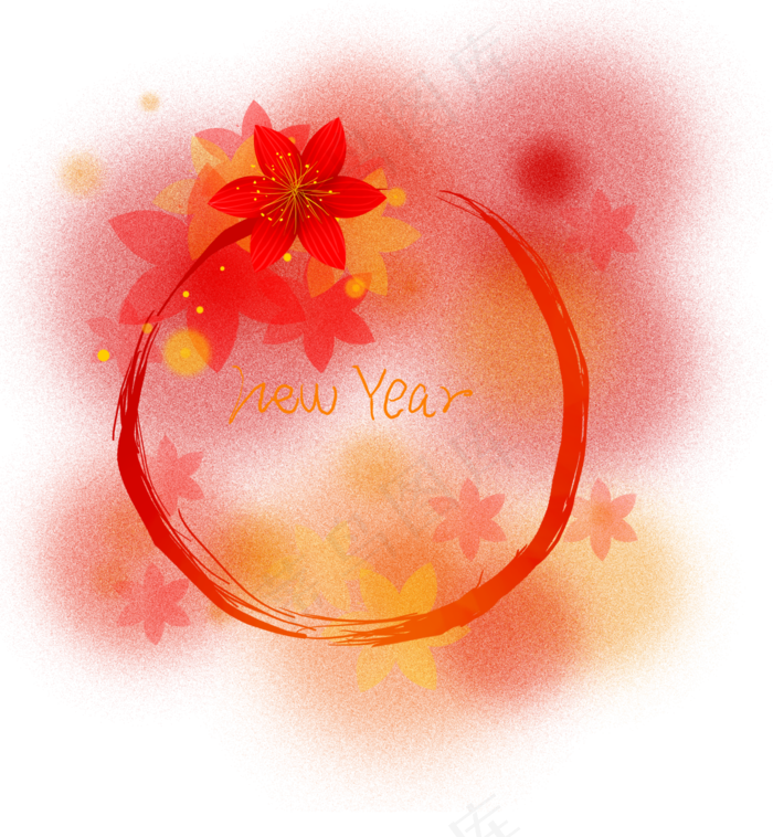 新年元宵节墨迹红色新年文字框(4387X4751(DPI:300))psd模版下载