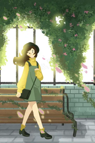 春天女孩绿色植物春游