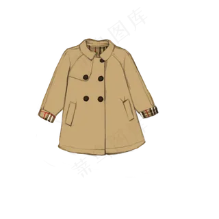 手绘棕色大衣带格纹,免抠元素