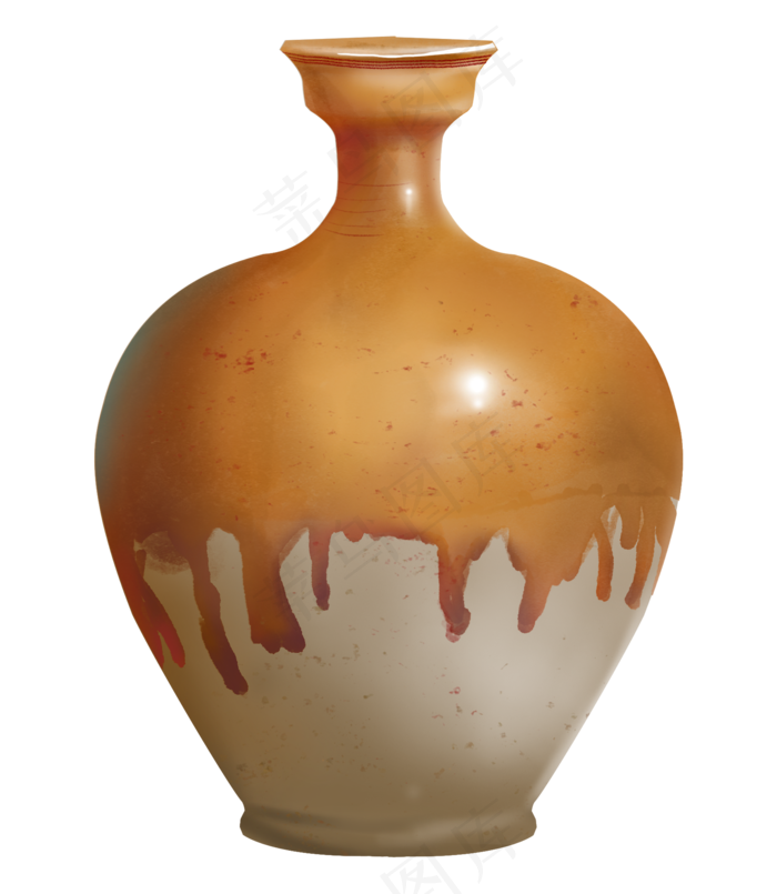 手绘黄色的泼釉花瓶插画,免抠元素