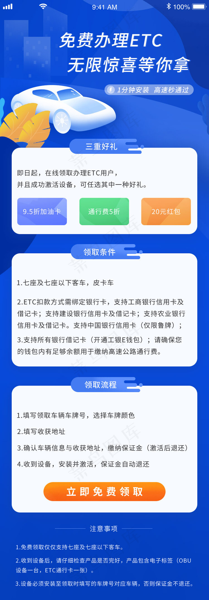 ETC快速通道办理指南活动长图(750X2153(DPI:72))psd模版下载