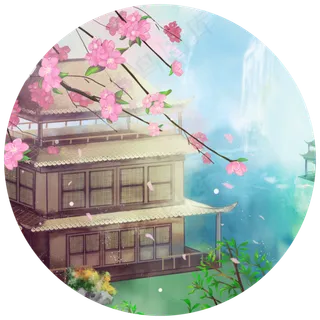 山宇重楼瀑布花树