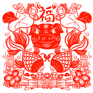 2019生肖猪春节荷花年年有鱼