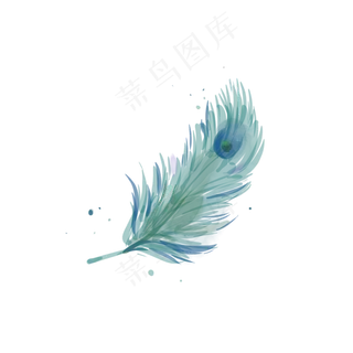 绿蓝色装饰水彩羽毛,免抠元素