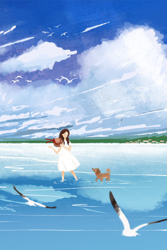 天空白云治愈系倒影人物飞鸟