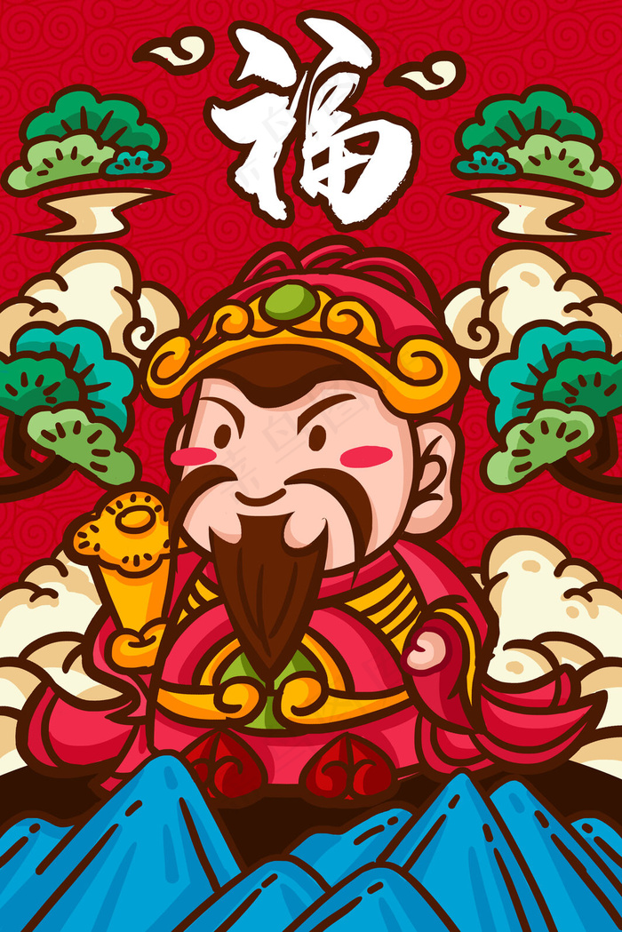 福禄寿喜中国风手绘插画