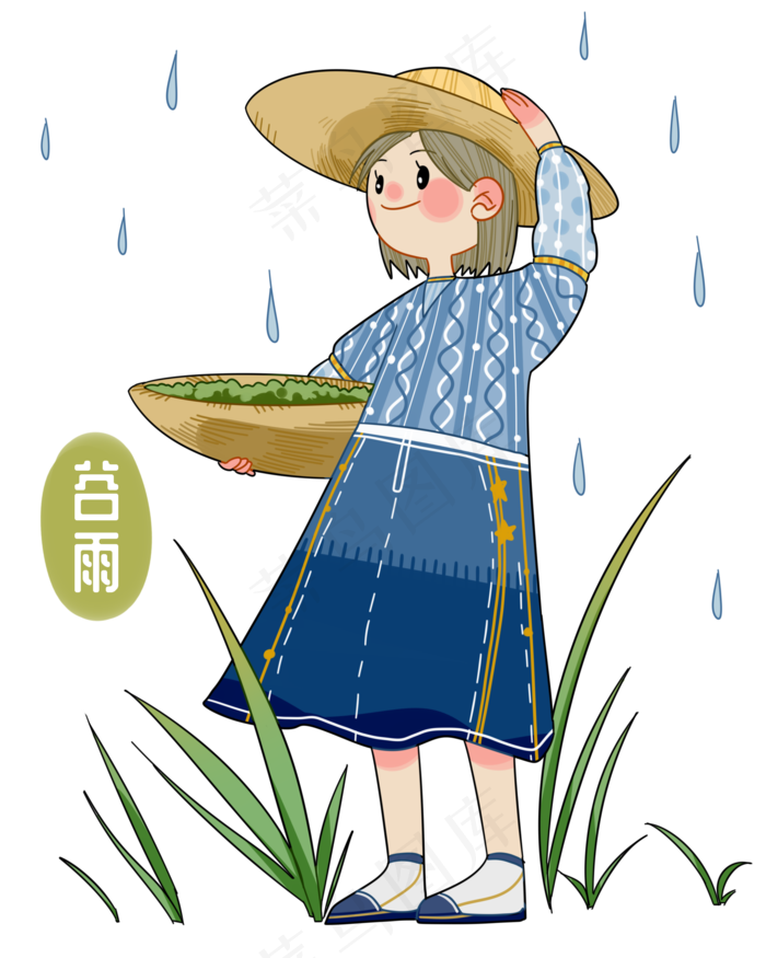 谷雨采茶的小女孩