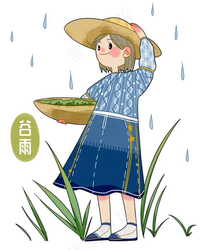 谷雨采茶的小女孩(2000X2500(DPI:299))psd模版下载