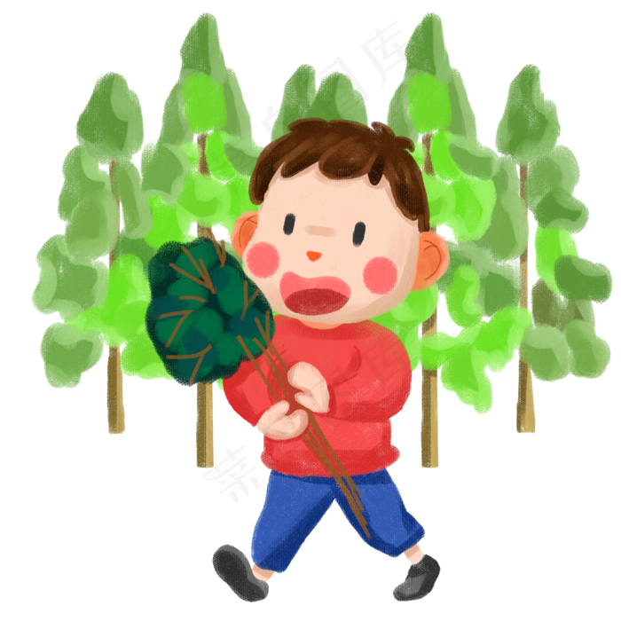 植树节抱着书苗的男孩卡通手绘素(2000X2000(DPI:300))psd模版下载