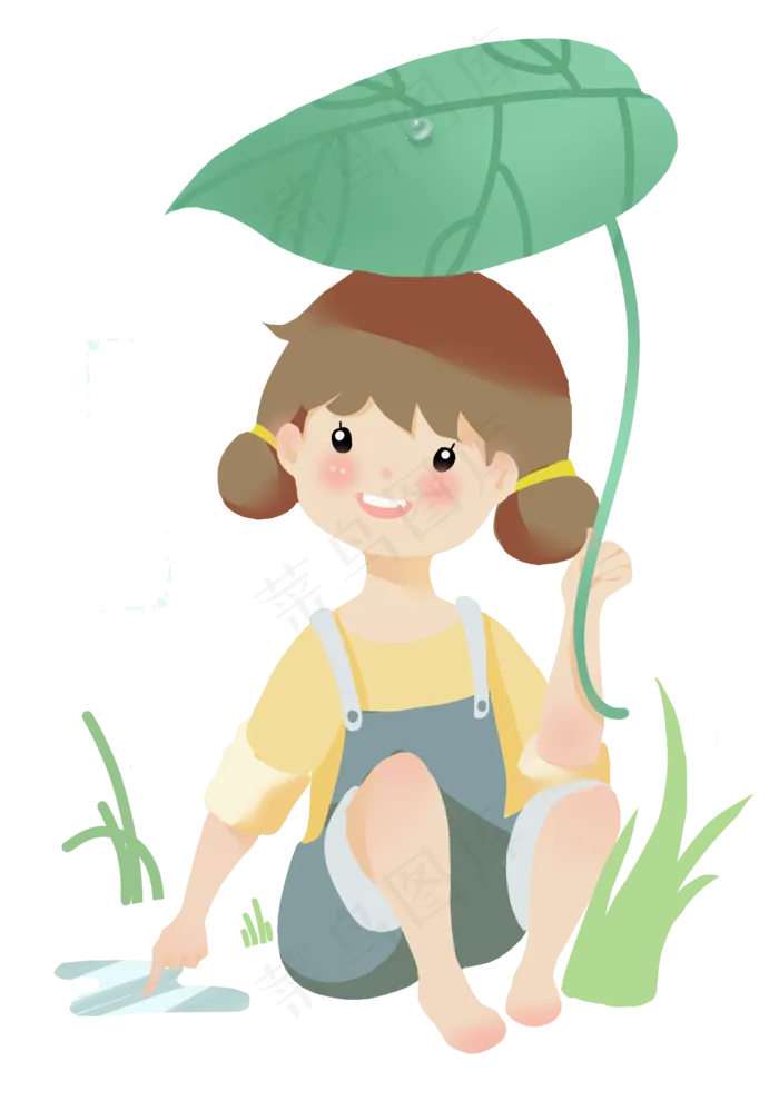 谷雨拿着荷叶的女孩