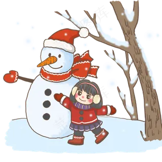 小雪人和女孩PNG,免抠元素