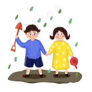 植树节情侣手牵手浇水壶铁锹去植 植树节情侣手牵手浇水壶铁锹去植