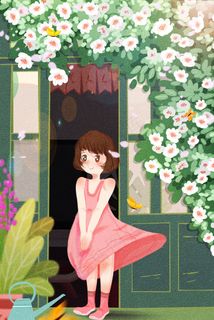 治愈唯美花与少女窗台出游草地旅游春天夏 治愈唯美花与少女窗台出游草地旅游春天夏