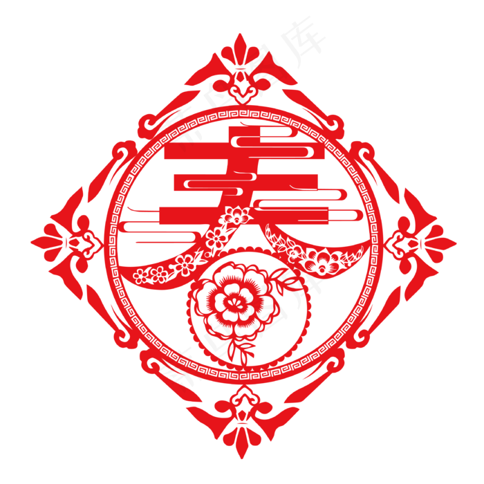 春节春字窗花剪纸,免抠元素