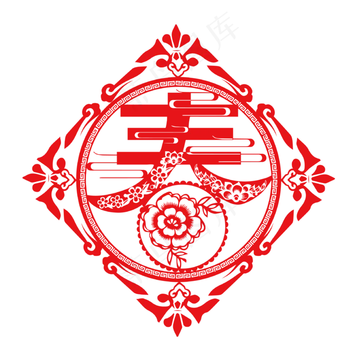 春节春字窗花剪纸,免抠元素(3333*3333px)eps,ai矢量模版下载