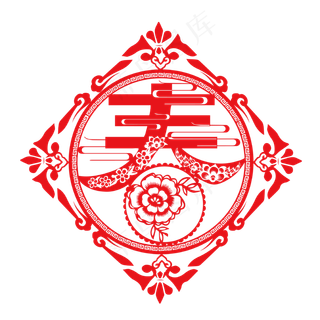 春节春字窗花剪纸,免抠元素