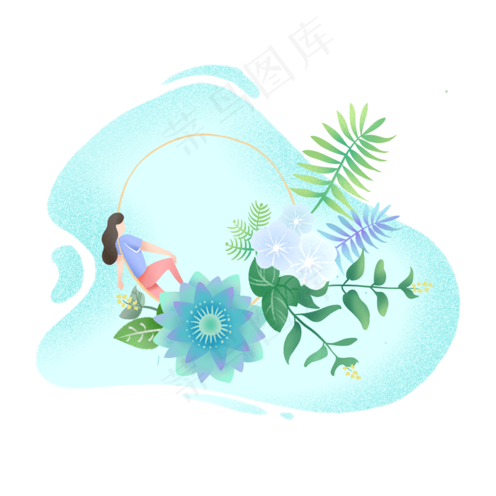 植物人类噪点风格边框,免抠元素