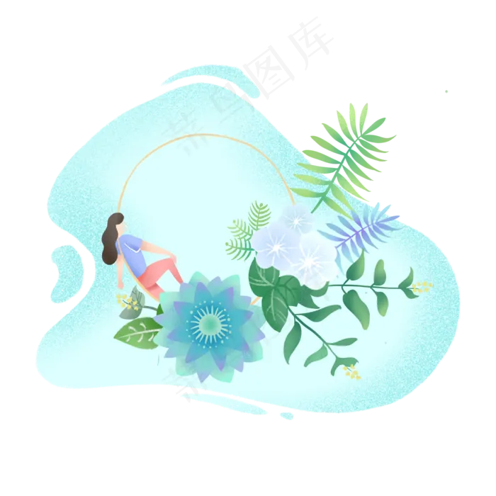 植物人类噪点风格边框,免抠元素