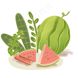 二十四节气绿色夏至西瓜免扣,免抠元素