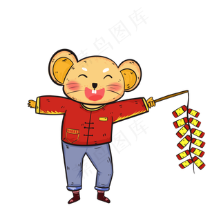 国潮风放鞭炮的老鼠