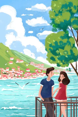 情侣海边暑假温馨小清新
