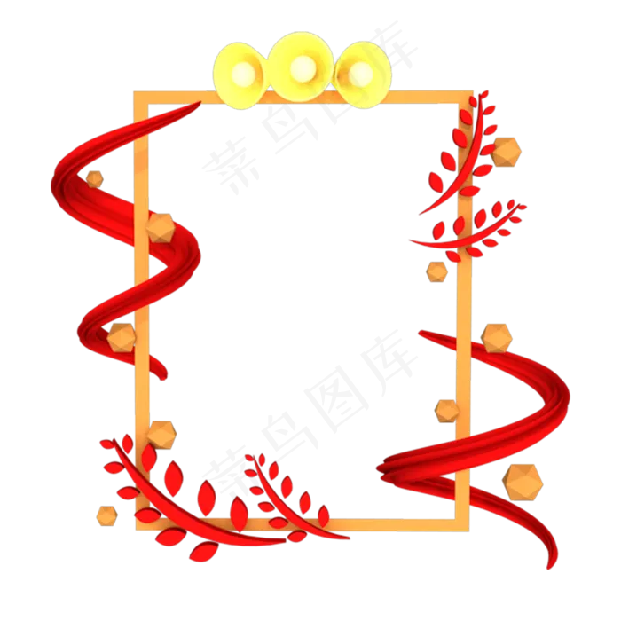 立体红丝带稻穗边框(2000*2000px 300 dpi )
