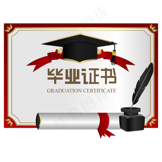 毕业季博士帽毕业证书墨水瓶羽毛