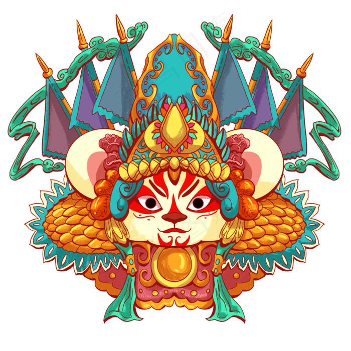 京剧装扮鼠年国潮,免抠元素
