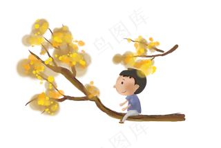 立秋秋天在树上玩的男孩,免抠元素