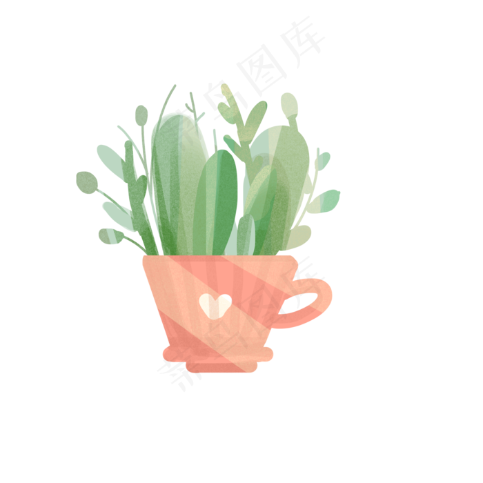 黄粉色叶子植物盆栽(2000X2000(DPI:300))psd模版下载