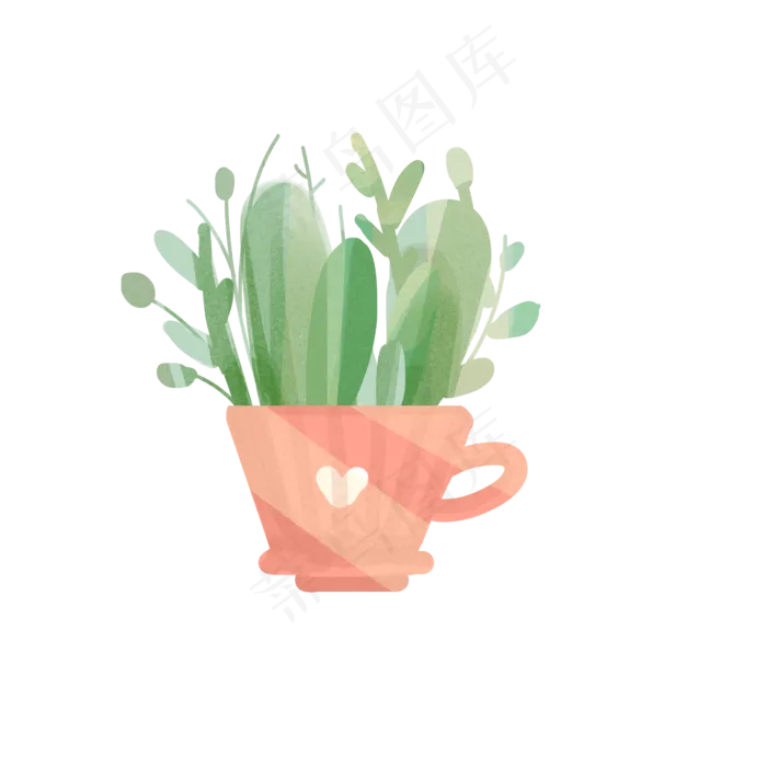 黄粉色叶子植物盆栽(2000X2000(DPI:300))psd模版下载