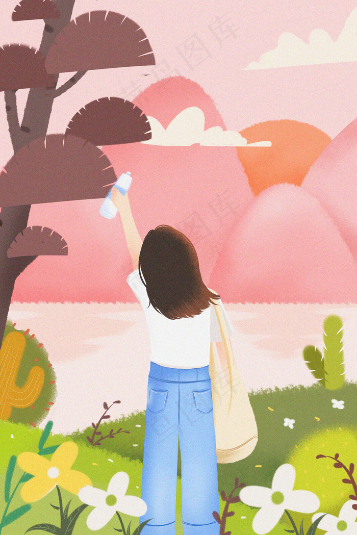 粉色夏天里一个人的旅途(3545X5315(DPI:300))psd模版下载