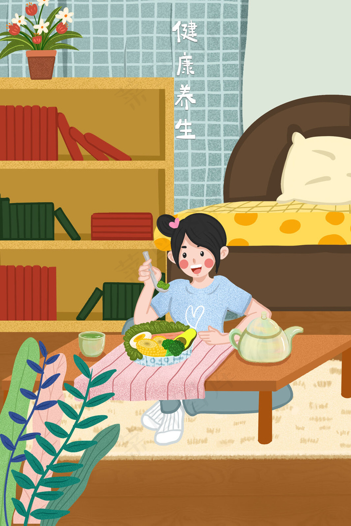 养生生活吃蔬菜的养生女孩(3545*5315px 300 dpi )psd模版下载