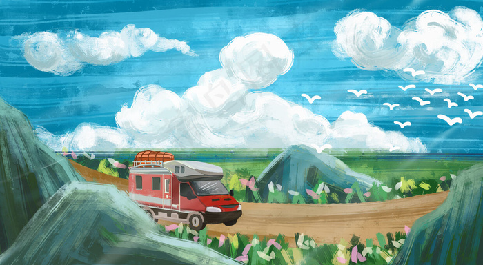 开房车的旅行路上(4134X2271(DPI:300))psd模版下载