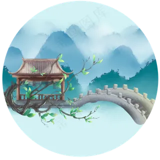 山水亭子石桥古风场景 山水亭子石桥古风场景